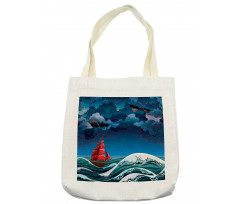 Cartoon Ship on Waves Tote Bag