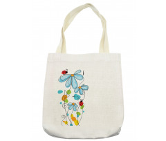 Cartoon Ladybugs Flowers Tote Bag