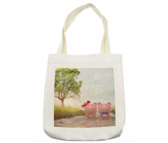 Pigs Trees Clear Sky Motif Tote Bag