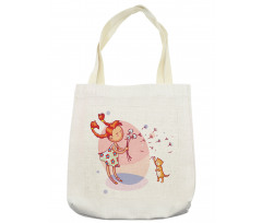 Cartoon Girl and Cat Tote Bag