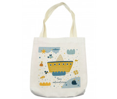 Ship and Puffy Clouds Tote Bag