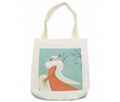 Lady in Red Coat Tote Bag