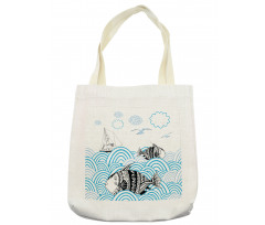 Sketch Boat and Animals Tote Bag