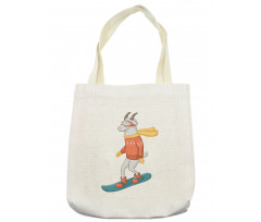 Cartoon Goat Snowboarding Tote Bag