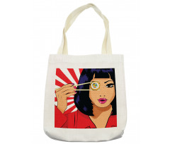 Pop Art Style Girl with Sushi Tote Bag