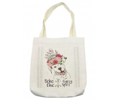 Dog in a Feather Headpiece Tote Bag