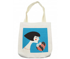 Girl with a Flower on Blue Tote Bag