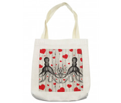 Octopus Sketch and Hearts Tote Bag