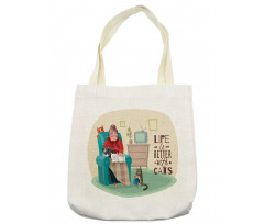 Lady in Armchair and Kitten Tote Bag