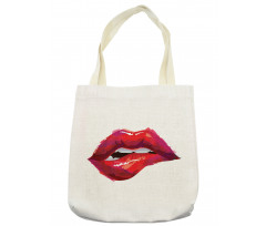 Woman Biting Lips Tote Bag