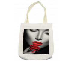 A Young Lady Holding Red Rose Tote Bag