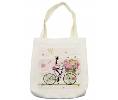 Girl Riding Bike Flowers Tote Bag