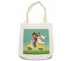 Happy Newlyweds on a Scooter Tote Bag