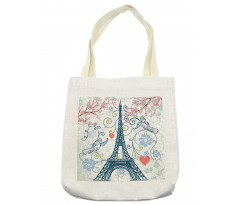 Eiffel Swirling Flowers Heart Tote Bag