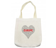 European Country Names Heart Tote Bag