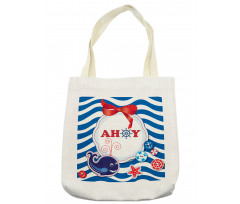 Marine Ahoy Cartoon Whale Tote Bag