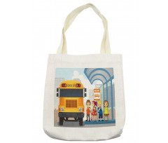 Little Ones at Bus Stop Tote Bag