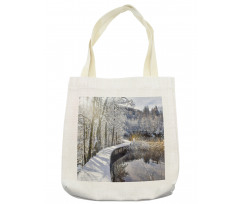 Snow Covered Path in Forest Tote Bag