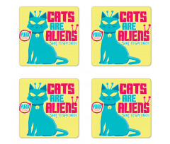 Cats are Aliens Cartoon Coaster Set Of Four