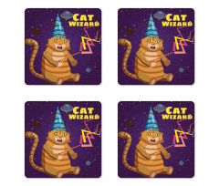 Cat Wizard Funny Cartoon Coaster Set Of Four