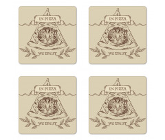 Cat Face in Pizza We Trust Coaster Set Of Four