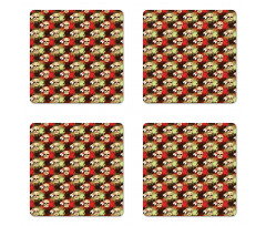 Skull Feather Pattern Coaster Set Of Four