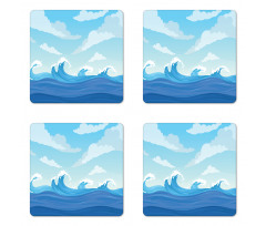 Blue Tones Ocean Illustration Coaster Set Of Four