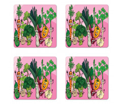 Happy Healthy Food Image Coaster Set Of Four