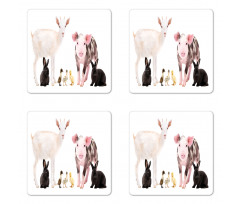 Ducks Pig Goat Bunnies Coaster Set Of Four