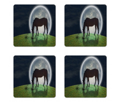 Horse on Hill Full Moon Coaster Set Of Four