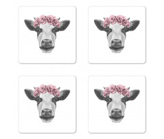 Cow with Roses Wreath Coaster Set Of Four