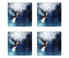 Magical Winged Girl in Sky Coaster Set Of Four