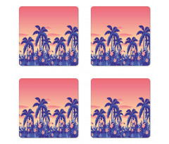 Palm Tree Toucan Sunset Art Coaster Set Of Four