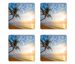 Exotic Sandy Beach Palm Tree Coaster Set Of Four