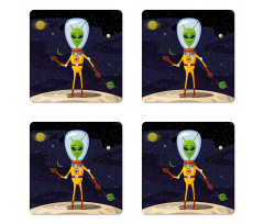 Funny Creature in a Spacesuit Coaster Set Of Four