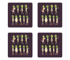 Little Green Ufo in Suits Coaster Set Of Four