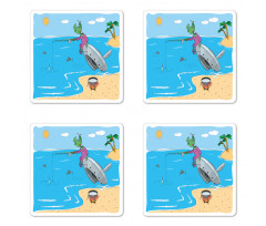 Monster Fishing in the Sea Coaster Set Of Four