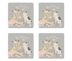 Girl Little Puppy Coaster Set Of Four