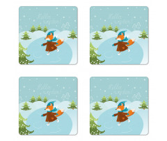 Fox and Hello Winter Coaster Set Of Four