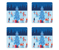 Christmas Scene Night Coaster Set Of Four