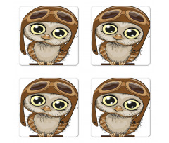 Pilot Hat Big Eyes Comic Coaster Set Of Four