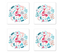 Fox Flowers and Floral Items Coaster Set Of Four