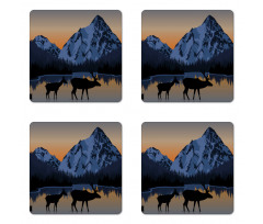 Mountain Deer by the Lake Coaster Set Of Four