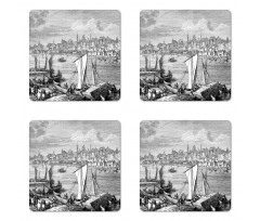 Sketchy Nostalgic City Scene Coaster Set Of Four