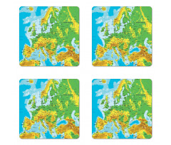 High Detailed Map of Europe Coaster Set Of Four