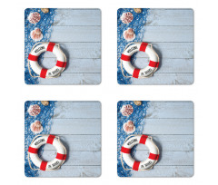 Fishing Net Wood Seashell Coaster Set Of Four