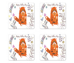 Dad and Kitten Flowers Coaster Set Of Four