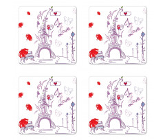 Doodle Romantic Paris Coaster Set Of Four