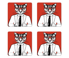 Funny Businessman Cat Suit Coaster Set Of Four