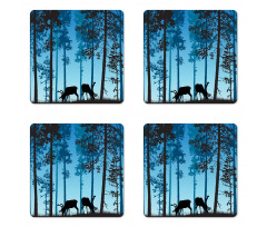 Wild Animal Elk Forest Coaster Set Of Four